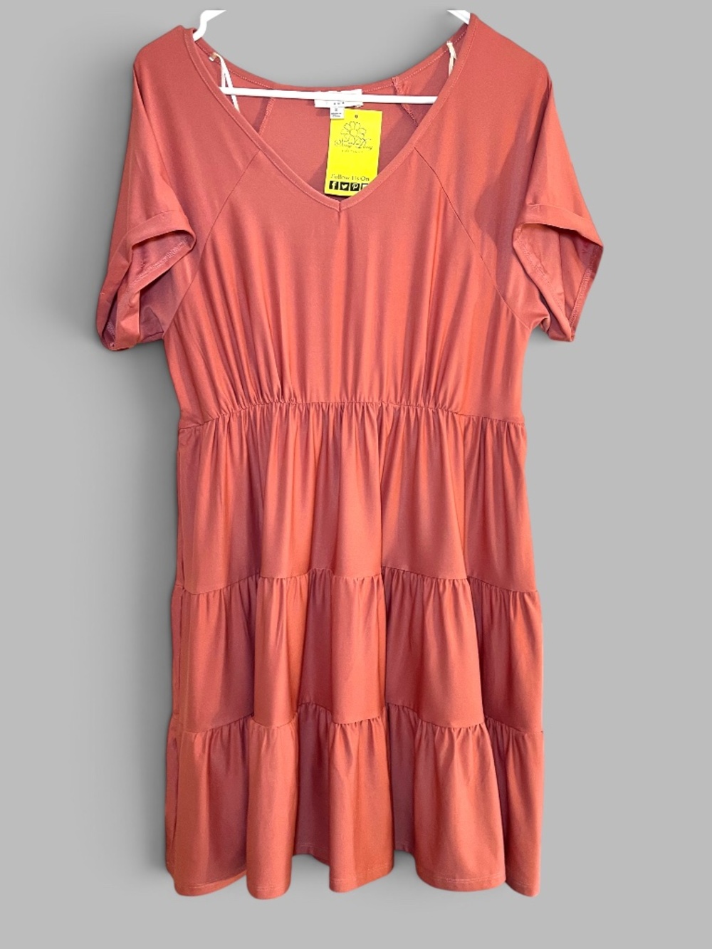 Umgee Boho Can't Get Enough Tiered V-Neck Mini Dress Terracotta Size S NWT